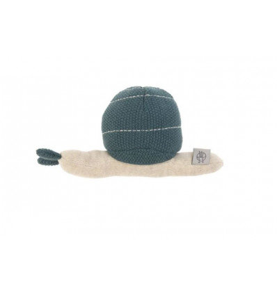 KNIT TOY RATTLE SNAIL BLUE 24