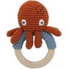 CROCHET RATTLE ON RING OCTOPUS RED 211
