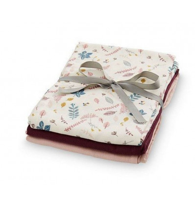 MUSLIN CLOTH 3P GOTS MIX PRESSED LEAVES