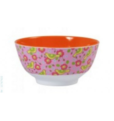 MELAMINE BOWL TWO TONE WITH BIRD PRINT