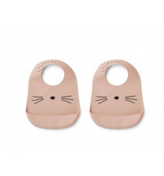 TILDA SILICONE BIB 2-PACK CAT ROSE 22