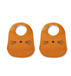 TILDA SILICONE BIB 2-PACK CAT MUSTARD 22
