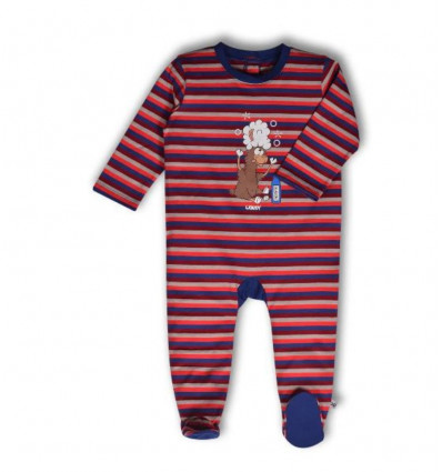 UNISEX ROMPER DONKERBLAUW-ROOD GESTREEPT
