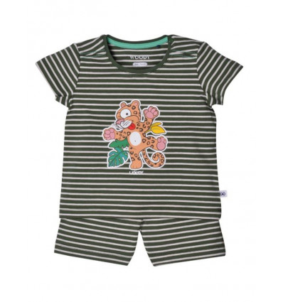 UNISEX PYJAMA, DONKERGROEN-GEBROKEN WIT