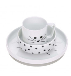 DISH SET PORCELAIN/SIL LTL CHUM CAT 231