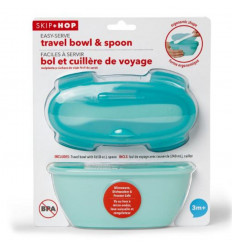TRAVEL BOWL&SPOON GRY/SOFT TEAL 22