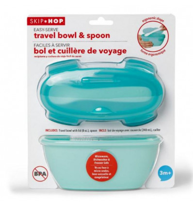 TRAVEL BOWL&SPOON GRY/SOFT TEAL 22