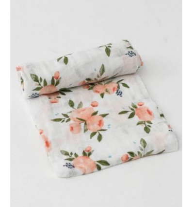 MUSLIN SWADDLE SINGLE WATERCOLOR ROSE 23