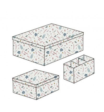 STORAGE BOX SET OF 3 PRESSED LEAVES 20