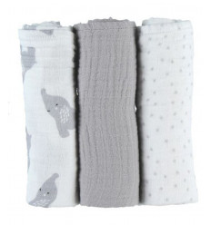 M&M20 GRIS 3 LANGES 70X70CM MOUSSELIN 22