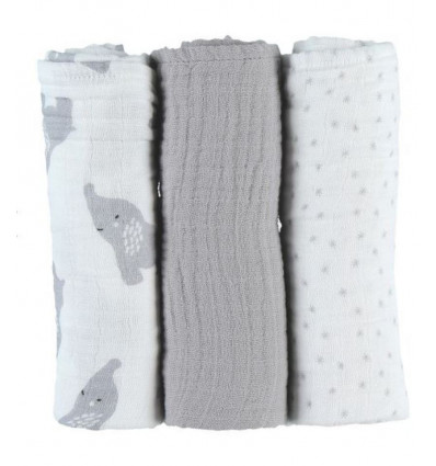 M&M20 GRIS 3 LANGES 70X70CM MOUSSELIN 22