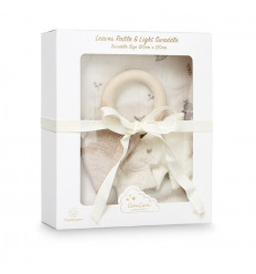 GIFT BOX SWADDLE+LEAVES RATTLE FAWN 21