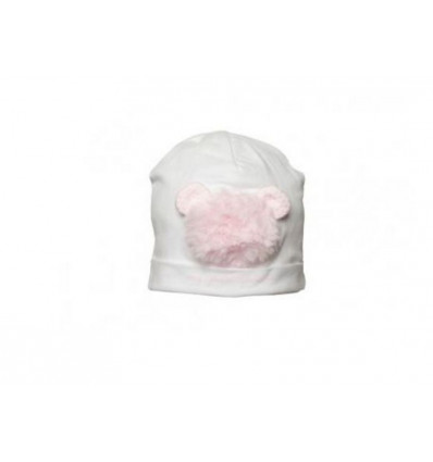 G BONNET TEDDY BEAR FUR WHI/PINK