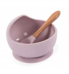 B-SUCTION BOWL SILICONE & SPOON ROZE 25