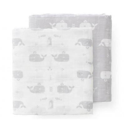 SWADDLE SET 2ST 70X60 WHALE DAWN GREY 21