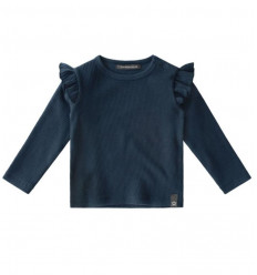 NAVY WAFFLE RUFFLE SHOULDER TOP NAVY 201