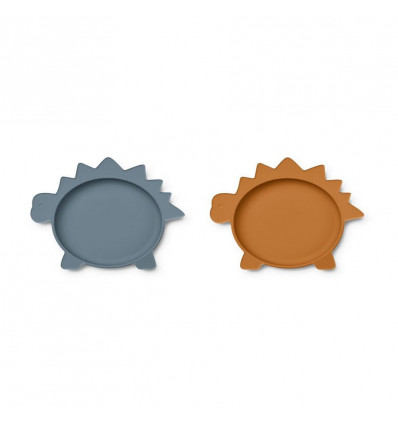 OLIVIA PLATE 2P DINO BLUE/MUSTARD 21