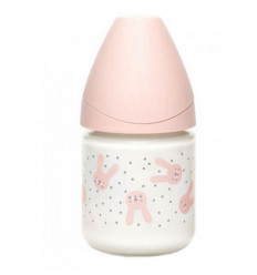 FLES GLAS SIL SLOW 120ML PINK RABBITS 23