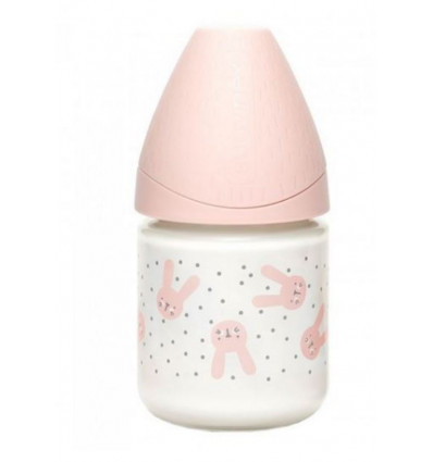 FLES GLAS SIL SLOW 120ML PINK RABBITS 23