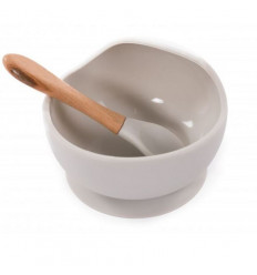 B-SUCTION BOWL SILICONE & SPOON GRIJS 25