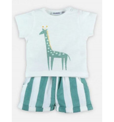 T-SHIRT ECRU & SHORT VERT COTON 1M 21