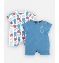 2 PYJAMA'S BLAUW KORTE BROEK COTON 0M 21
