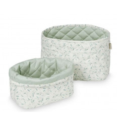 QUILTED STORAGE BASKET 2 GREEN LEAVES 21