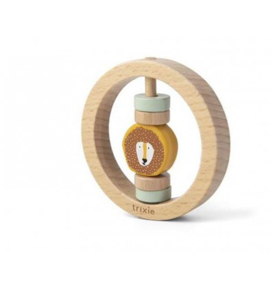 WOODEN ROUND RATTLE MR. LION 25