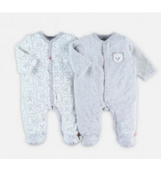 2 PYJAMAS DORS-BIEN VELOURS GRIS 3M 21