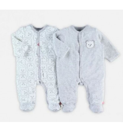 2 PYJAMAS DORS-BIEN VELOURS GRIS 3M 21