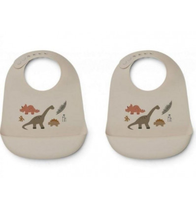 TILDA SIL BIB 2P DINO DARK SANDY MIX 21