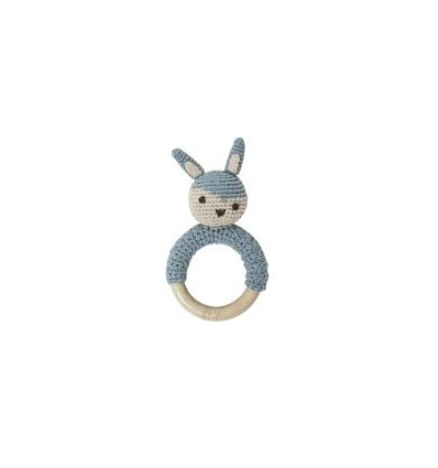 CROCHET RATTLE RABBIT ON RING BLUE 62