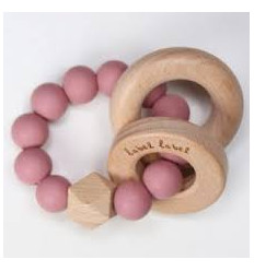 TEETHER SILICONE & WOOD BEADS PINK 23