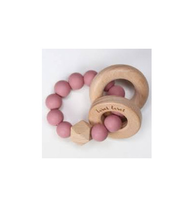 TEETHER SILICONE & WOOD BEADS PINK 23