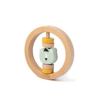 WOODEN ROUND RATTLE MR. POLAR BEAR 232