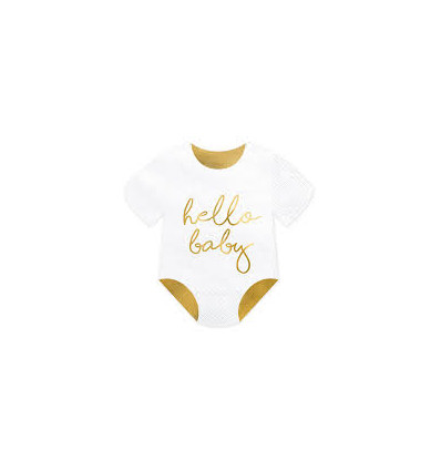 NAPKINS HELLO BABY WHITE/GOLD ROMPER 22