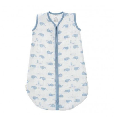 SLAAPZAK MUSLIN 2L WIT WHALE BLAUW 0-65