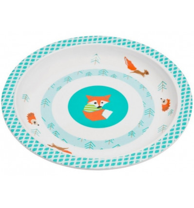 PLATE WITH SILICONE LITTLE TREE FOX BLEU