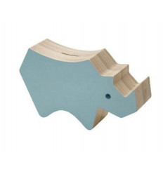 WOODEN COIN BANK RHINO CLOUD BLUE 3+ 201
