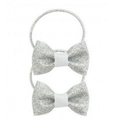 HAIR ELASTIC GLITTER BOW 2PC 8