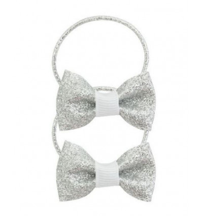 HAIR ELASTIC GLITTER BOW 2PC 8